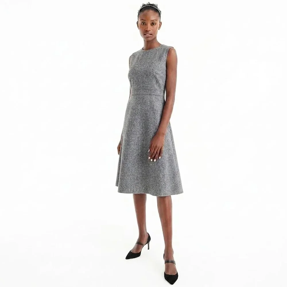 J.Crew Medium Gray Double Serge Wool Fit & Flare Dress Sleeveless Sz 6 - Picture 4 of 11